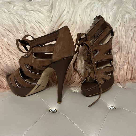 Colin Stuart Suede Lavender Lace Up Platform Heeled Sandals Size 11B - Picture 9 of 13